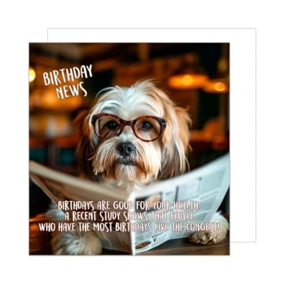 Image of Edition Seidel Premium Square Birthday Card with Envelope Greeting Happy For Him or Her Male Female Mum Dad Grandpa Grandma Friend Colleague Dog (GQ158 SW024)