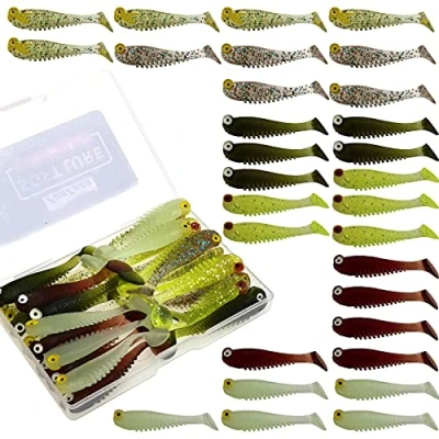 Image of Funzahn Fishing Soft Plastic Lures Swimbaits Jerkbaits Shad Paddle Tail Baits for Bass Crappie Trout Pike Walleye Lake Saltwater Freshwater Kit