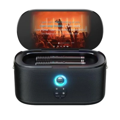 Image of Ikarao Smart Karaoke Machine, Built in 10.1&quot; Screen Lyrics Display for Adults Kids, 2 Auto Charging Wireless Microphones, Portable Bluetooth Speaker PA System with WiFi, HDMI Home TV Outdoor Party