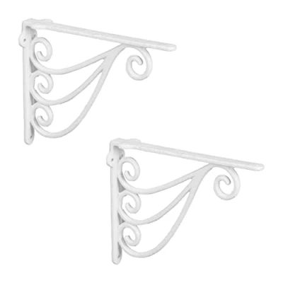 Image of Relaxdays 2X Shelf Brackets, 100% cast iron, White, 23.5 x 4 18 cm