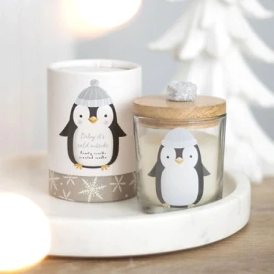 Image of Baby It&#039;s Cold Outside Frosty Vanilla Scented Candle, 25 Hours Burn Time, Penguin Design