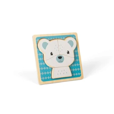 Image of Bigjigs Toys Polar Bear Chunky Puzzle 4 Piece Wooden Animal Jigsaw with Tray, Fun Educational Shape Puzzles, Baby &amp; Toddler Montessori Toy, Sustainably Made Gifts For 10 Months Old +