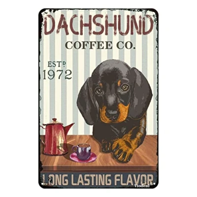 Image of Vintage Signs Metal Dachshund Coffee Co. Long Lasting Flavor Tin Sign Home Kitchen Bar Farmhouse Ranch Cafe Club Cave Wall Decor 12x8 Inches