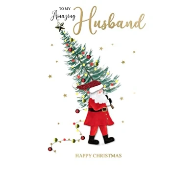 Image of Amazing Husband Santa Embellished Christmas Card Hand Finished Champagne Cards XCDC381