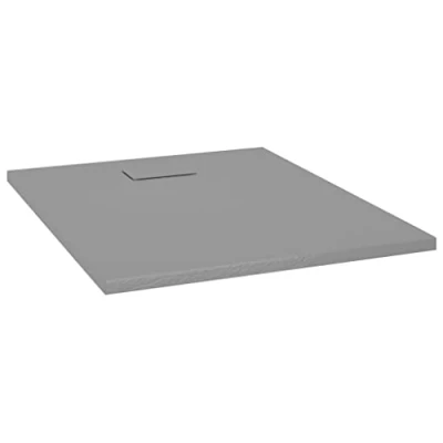 Image of &#039;vidaXL Low Profile SMC Shower Base Tray in Grey Durable with Slate Stone Finish and Non Skid Surface, Modern Bathroom Accessory