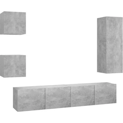 Image of vidaXL 5 Piece TV Cabinet Set Concrete Grey Engineered Wood