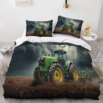 Image of OPSREY Tractors Luxe Duvet Cover Set Hidden Zipper Traktoren Quilt with Pillowcases Bedding Soft Microfiber Comforter Various Sizes for Kids Adults King（220x240cm）