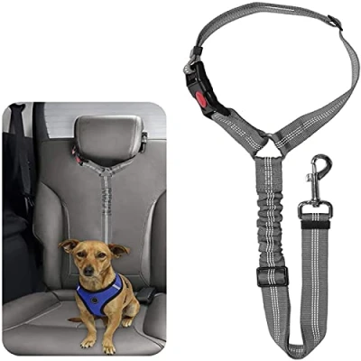 Image of Dog Seat Belt Adjustable Headrest Car Restraint Puppy Elastic Pet Harness Strong Leads for Dogs Cats and Pets (MAIN) (GREY)