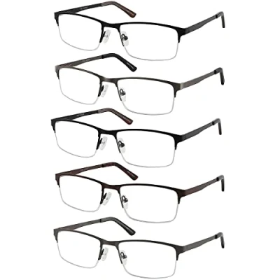 Image of Eyecedar 5 Pack Reading Glasses Men Blue Light Blocking Half Frame Rectangle Style Spring Hinges Readers 1.50