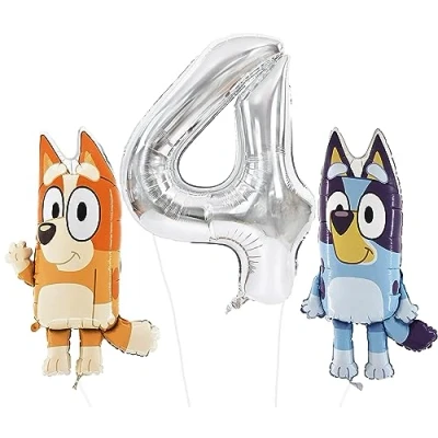 Image of Toyland® Bluey &amp; Bingo Foil Balloon Pack 2 x 32&quot; Character Balloons 1 40&quot; Number Kids Party Decorations