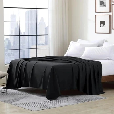 Image of Luxury queen flat sheet brushed microfiber, Black