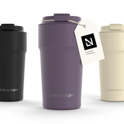 Image of LARS NYSØM Thermo Coffee Mug to Go 17oz Travel 0.5 Liter with Insulation Leak Proof Stainless Steel Thermal Tumbler for and Tea on The (Deep Purple, 500ml)