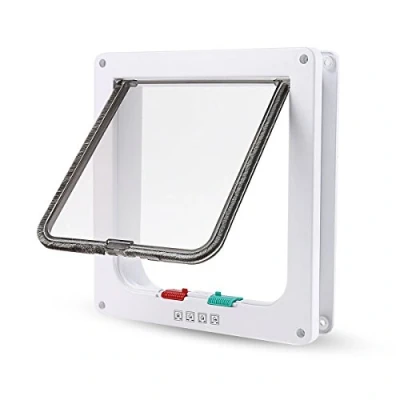 Image of PETCUTE Cat Flap Dog Door 4 Way Locking Pet for and Fast installation White S