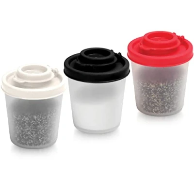 Image of Salt and Pepper Pots Shakers in a Range of Sizes Non Toxic Set for Home, Camping, Picnics, Lunch Boxes Transparent (Medium, 3 Pack)