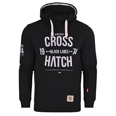 Image of Crosshatch Mens Designer Casual Hooded Logo Top Hoody Fleece Sweatshirt Jacket Overhead Pullover Dark Black S