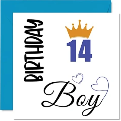 Image of 14th Birthday Card for Boys Boy Happy Cards 14 Year Old Teenage Son Brother Grandson Cousin Friend Nephew, 145mm x Fourteen Fourteenth Bday Greeting Gift