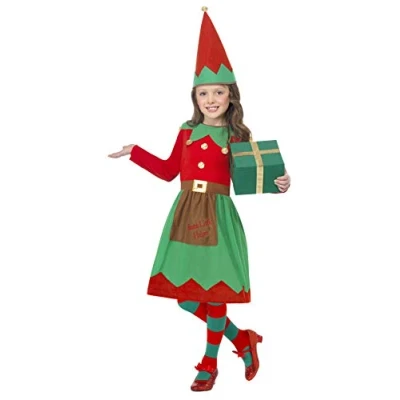 Image of Smiffys Santa&#039;s Little Helper Costume, Red &amp; Green with Dress Hat, Christmas Children&#039;s Fancy Dress, Elf Up Costumes