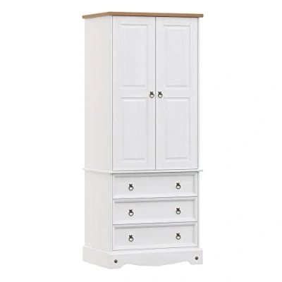 Image of Core Products, Corona White 2 Door and 3 Drawer Wardrobe with Natural Pine Top