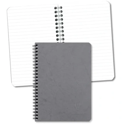Image of Clairefontaine Ref 785365C Age Bag Wirebound Notebook (100 Pages) A5 Size, Lined Rulings, 90gsm Brushed Vellum Paper, Pocket for Loose Documents Grey Cover