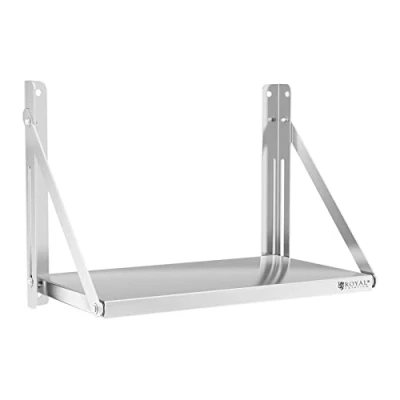 Image of Royal Catering Stainless Steel Wall Shelf Folding Commercial Kitchen 60x30cm 40kg RC BFWH6030 (Silver, Thickness 30mm, AISI 201)