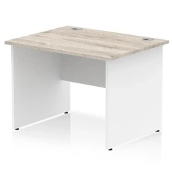 Image of Impulse 1000x800mm Straight Desk Grey Oak Top White Panel End Leg