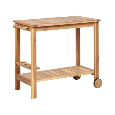 Image of Beliani Rustic Certified Acacia Wood Garden Drinks Trolley on Wheels 47 x 90 cm Sassari II