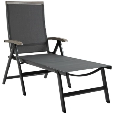 Image of Outsunny Outdoor Folding Sun Lounger, 5 Position Adjustable Chaise Lounge Chair with Aluminium Frame for Patio, Pool and Garden, Grey