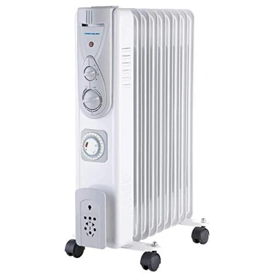 Image of PRO ELEC PELL0213 UK 2kW 9 Fin Oil Filled Radiator with Timer, White