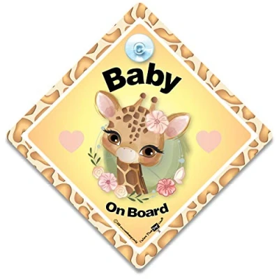 Image of Baby Giraffe On Board Sign, Beautiful Car Suction Cup Window Sign