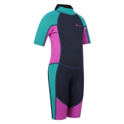 Image of Mountain Warehouse Junior Kids Shorty Wetsuit 2.5mm Thickness, Neoprene Wetsuit, Flat Seams Childrens Adjustable Neck Swimming Suit For Spring, Summer Grape 11 12 Years