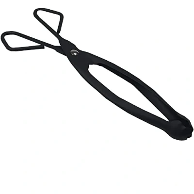 Image of Straight Coal Tongs Metal Fireplace Firepit Wood Scissor Grabber Suitable for Fire or Logs 12&quot; 30cm