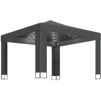 Image of vidaXL Gazebo with Double Roof&amp;LED String Lights 3x3 m Anthracite