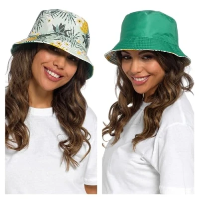 Image of Undercover Ladies Reversible Bucket Hat GL1100 Green Leaf Print M/L