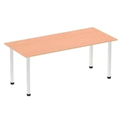 Image of Impulse 1800mm Straight Table Beech Top Chrome Post Leg