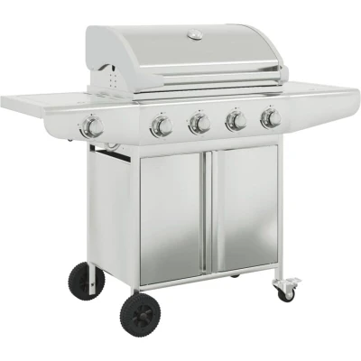 Image of vidaXL Gas BBQ Grill with 5 Burners Silver Stainless Steel