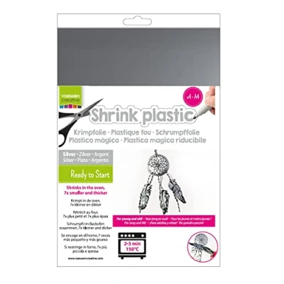 Image of Vaessen Creative Shrink Plastic, Silver, 4 Sheets, 21 x 30 cm, Fun Arts and Crafts Projects for All Ages