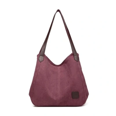 Image of Kono Women Canvas Hobo Shoulder Bag Handbag Ladies Vintage Multiple Pockets Tote Top Handle Bags for Shopping Work School Travel Casual Daily (Claret)