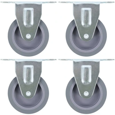 Image of &#039;vidaXL Set of 4 Fixed Casters 75mm TPR Wheels for Workbench, Trolley, Coffee Table Zinc Coated Iron Frame Floor Protecting, Rust Resistant, 45kg Load Capacity.