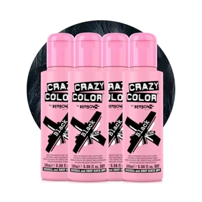 Image of Crazy Color Black Semi Permanent 4 Pack Quad Hair Dye. Highly Pigmented Blue Conditioning &amp; Oil Nourishing Vegan Formula No Bleach or Ammonia 400ml