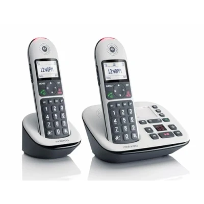 Image of Motorola CD5012 Cordless Landline House Phone, Home Big Buttons, Nuisance Call Blocking, Answer Machine, Amplification button, HAC, Twin Handset Pack