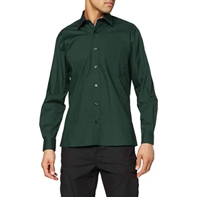 Image of Premier Workwear Mens Long Sleeve Poplin Shirt Bottle Green Size 16&quot;(41cm)