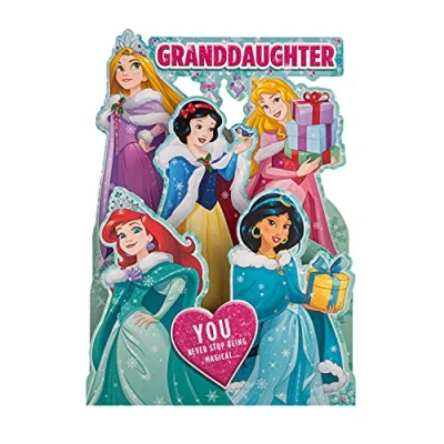 Image of Hallmark Christmas Card for Granddaughter Pop up 3D Disney Princess Design
