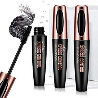 Image of 3 Pcs 4D Silk Fiber Lash Black Mascara, Longer &amp; Thicker Lashes, Waterproof, Clump Free, Long Lasting, Smudge proof, Hypoallergenic, All Day Luxurious Looking Lashes