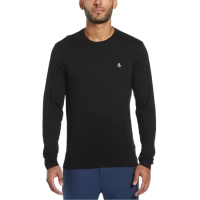 Image of Original Pengun Men&#039;s Long Sleeved Small Embroidered Logo T Shirt, Bright White, 118, Medium