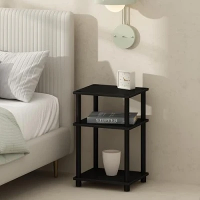 Image of Furinno 3 Tier Turn N Tube Open Storage Nightstand, Engineered Wood, Americano/Black, 1 Pack