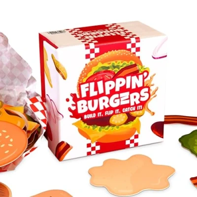 Image of Bubblegum Stuff Flippin’ Burgers Card Flipping Party Game Build It, Flip Catch It x216 Cards Ages 10+