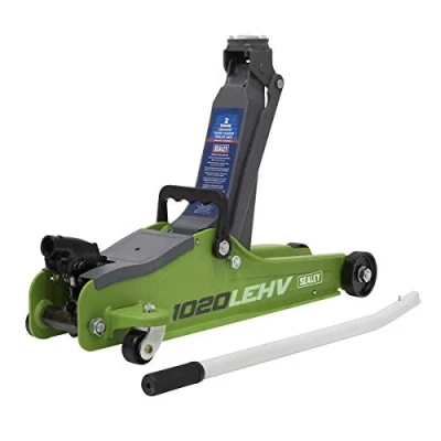 Image of Sealey 1020LEHV 2tonne Low Entry Short Chassis Trolley Jack Hi Vis Green