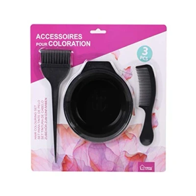 Image of 3PCS Hair Dye Colouring Tool Set Bowl Comb Brush Bleaching Tint Kit Hairdressing Salon Mask Dyeing Tinting Coloring Black