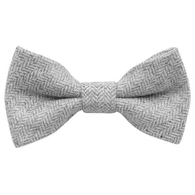 Image of Children&#039;s Kids Boys Luxury Wool Pre Tied and Elasticated Bow Tie (Light Grey Herringbone) suitable for formalwear, weddings, parties, pageboy outfits