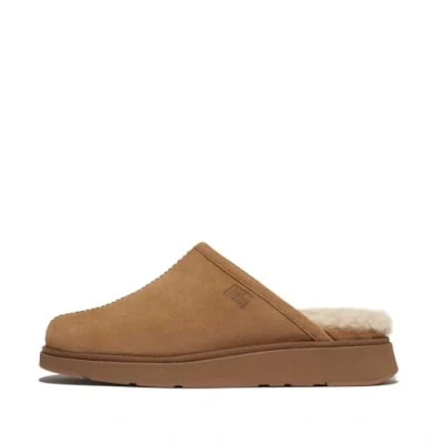 Image of Fitflop GEN FF Mens Shearling Lined Suede Slippers Shoe, Desert Tan, 9 UK